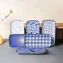 Selamica Ceramic Serving Platters, 12 Inch Serving Trays for Party Entertaining, Large Rectangular Serving Plates for Food, Set of 6, Vintage Blue