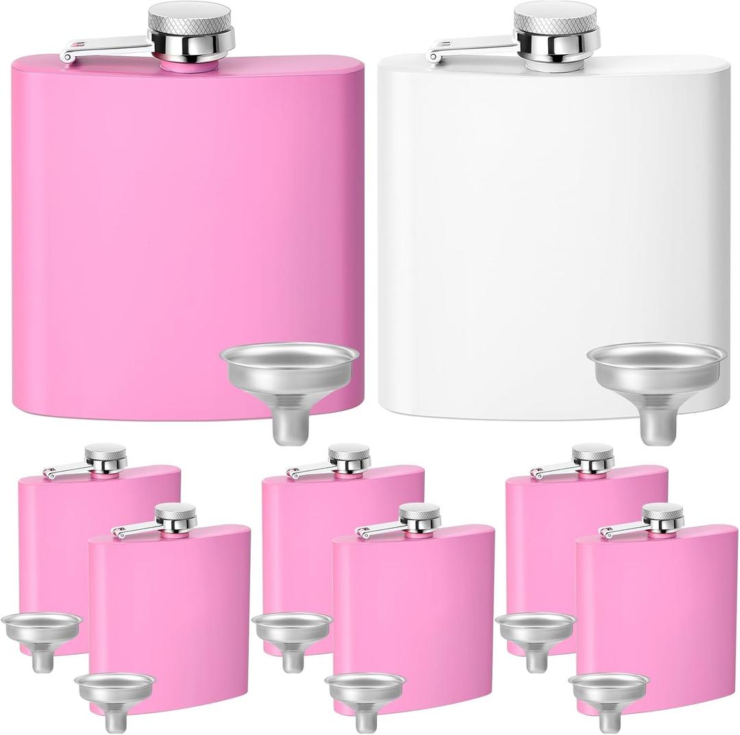 Dandat 9 Sets 6oz Wedding Hip Flasks for Liquor Bridesmaid Flasks Gift Stainless Steel Leakproof Thin Flasks with Funnel for Bridesmaid Proposal Bachelorette Party Favors (Pink Purple)