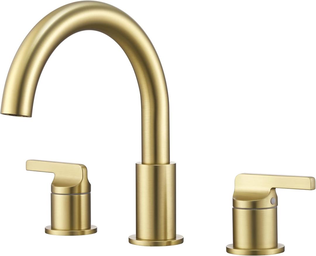 SITGES Brushed Gold High-Arc Bathtub Faucet,Solid Brass,2-Handle Deck Mount Tub Faucet,3-Hole Roman Bath Tub Faucet Set with Valve