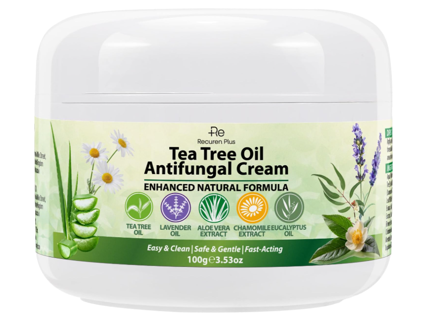 Recuren Plus Antifungal Cream with Tea Tree Oil – Advanced Herbal Relief for Skin Fungus, Jock Itch, Eczema, Athlete's Foot, Tinea Versicolor, Natural Treatment – 100g