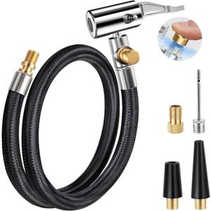 LUMITECO 21'' Quick Air Release Extention Hose, Tire Valve Extension Tube w/Presta Valve & Air Pump Ball Needle Set, Air Tire Inflator Pump Hose with Air Chuck Adapter for Portable Air Compressor