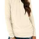 YZEGGO Womens Tops Long Sleeve Shirts Pleated Crew Neck Basic Tee 2025 Trendy Outfits Clothes (Apricot, Small)