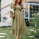 Amegoya Women's Summer Floral Print Maxi Dress Women Chiffon Long Flowy Bohemian Beach Party Dresses（XL Olive Green）