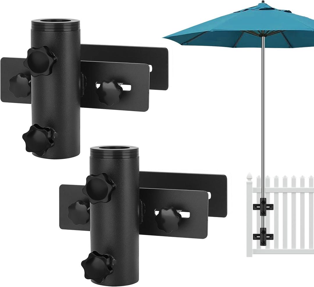 SLIIMU Umbrella Stand for Deck Railing, Patio Fence Umbrella Holder Clamp | Outdoor Umbrella Stand Adjustable Deck Post Parasol Mount Bracket, Metal Balcony Parasol Base Clip on Porch, Courtyard
