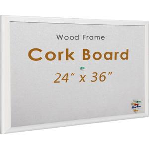INNOVART White Cork Bulletin Board 36" X 24" with 10 Push Pins, Corkboard with White Wood Frame, Cork Notice Board Message Board, Framed Pin Board for Home, Office, School