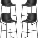 Sweetcrispy Counter Height Bar Stools Set of 4, 30 inch Height Stool Faux Leather Barstools with Back, Armless Kitchen Island Countertop Comfortable Modern Chairs with Metal Legs, Elegant Black