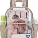 Busiuw Clear Backpack for Stadium Events 12x12x6 with Front Pocket for Concert Sport Fashion Women Backpack Events Work Travel(Khaki)