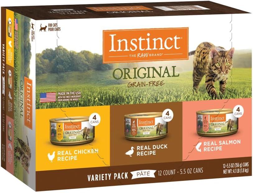 Instinct Original Pate Wet Cat Food, Grain Free Recipe - Variety Pack, 5.5 Ounce (Pack of 12) (EXP 10/15/28)