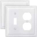 2-Pack Combination Wall Plate, 1 Toggle/1 Duplex Switch and Outlet Covers, Decorative Pure White Beaded Face Plate, 4.96''*4.88'', Midsize (1 Toggle/1 Duplex 2PK)