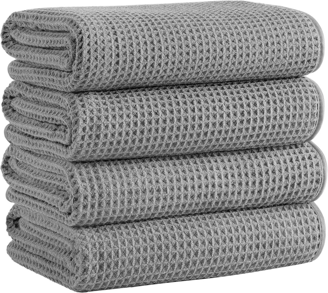 Waffle Hand Towels, 4 Pieces, 13*13", Grey