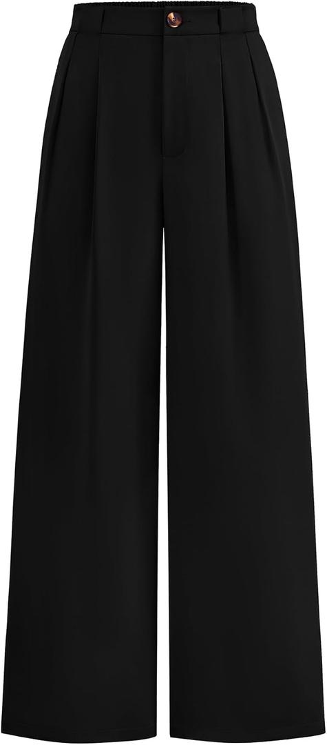 KIRUNDO Wide Leg Dress Pants for Women High Waisted Office Work Trousers Business Casual Slacks Button Flowy Palazzo Pant L
