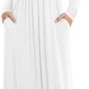 VIISHOW Women's Long Sleeve Loose Plain Maxi Dresses Casual Long Dresses with Pockets (Medium, White)