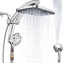 Rain Shower Head with filtered Handheld High Pressure rainfall Shower Heads with Handheld Spray Combo Adjustable one-piece stand daul shower head Built-in Magnetic Docking and Power Jets (Chrome)