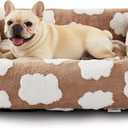 JOEJOY Small Dog Bed for Small Dogs, Rectangle Washable Orthopedic Dog Bed with Removable Zipper Cover, Cute Soft Calming Puppy Pet Bed with Jacquard Shaggy Plush & Non Skid Bottom, Cozy Clouds Brown, S PLUS (25"x21"x7")
