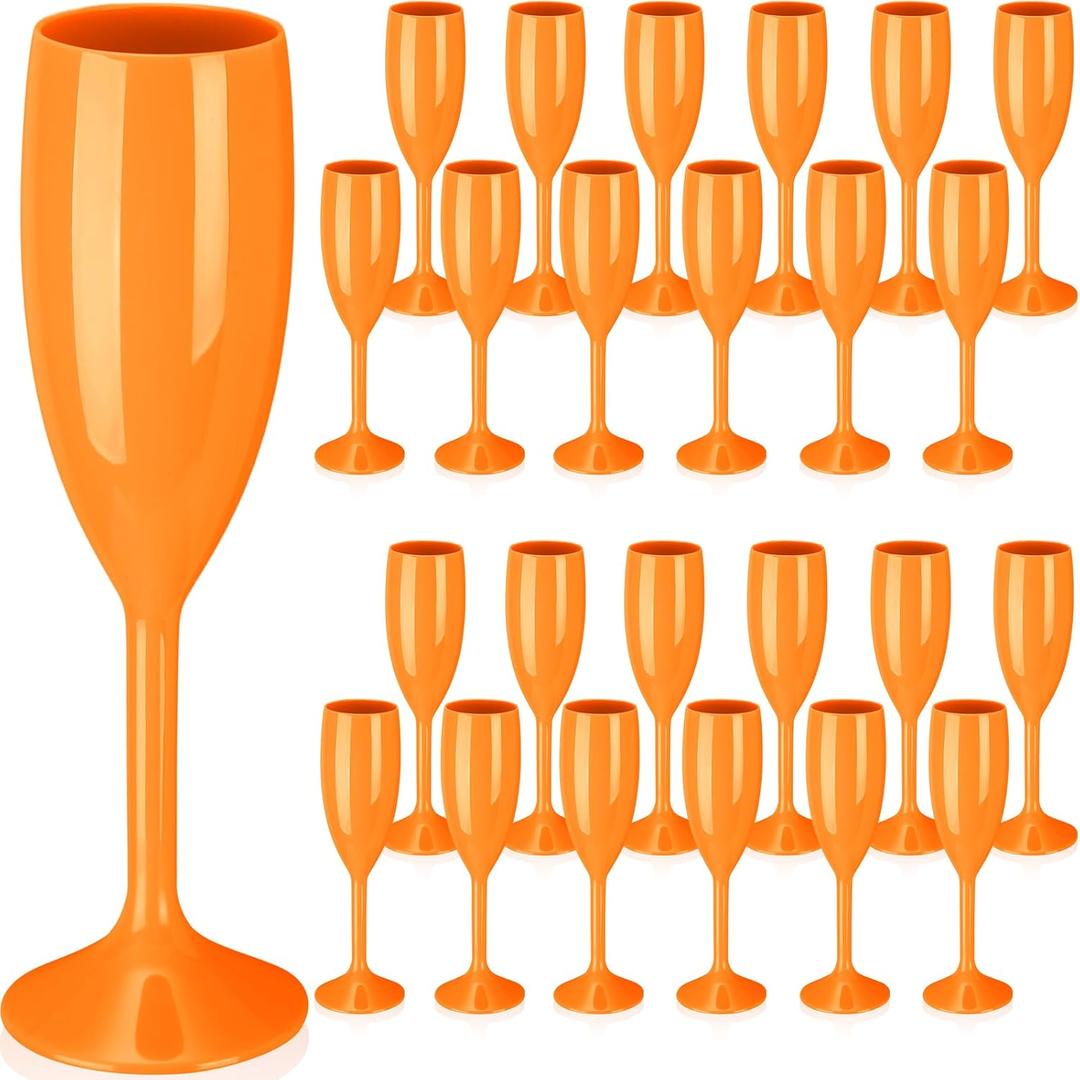 Maxcheck 24 Pcs Champagne Flutes Bulk Acrylic Toasting Drinking Flute Unbreakable Goblet Champagne Cups 6 oz Plastic Wine Glasses for Mother's Day Wedding Bridal Shower Anniversary Party (Orange)