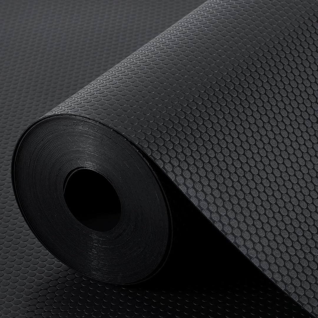 Shelf Liners for Kitchen Cabinets Non Adhesive Drawer Liner for Bathroom Waterproof Refrigerator Liners for Shelves Fridge Plastic Mats Cabinet Cupboard Liner Black 11.8 x 59 Inches