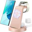 Wireless Charger for Samsung: 3 in 1 Wireless Charging Station for Samsung Galaxy Watch 7 6 5 4 3 Pro Classic Galaxy Buds - Charger Dock Stand for S25 S24 Ultra S23 S22 S21 Note Z Fold Android (Rose Gold)