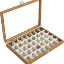 Stratalife Jewelry Organizer 40 Grid Jewelry Trays with Clear Lid Wood Earring Organizer Ring Holder Accessories Box Necklaces Earrings Storage for Women Drawers Vintage Style Beige