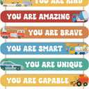 MONALET Inspirational Construction Cars Wall Art Decor for Boys Room Nursery Baby Kids Playroom Bedroom Door, Motivational Hanging Wood Signs Decorations, Positive Affirmations Wooden Plaque, 12x19