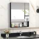 ANYHI 24'' x 30'' Bathroom Medicine Cabinet with Mirror, Aluminum Wall Mounted Bathroom Mirror with Storage, Adjustable Shelves, Surface Mount (Black)