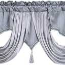 Grey Valance for Windows Short Curtains Swag Tassel Decorative Waterfall Drapes Vintage Window Treatment Topper for Living Room Kitchen Cafe 55x18 Inch