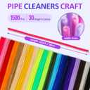 POIKSHARK 1500 PCS 30 Colors Quality Pipe Cleaners Bulk, Thick Pipe Cleaners Craft for DIY Craft Projects, Multicolored Limpia Pipas for Art Supplies & Materials, Rainbow Chenille Stems(12inch*6mm)