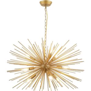 Gold Sputnik Chandelier Modern 9-Light Starburst Chandeliers Light Fixture Solid Metal Mid-Century Firework Chandelier for Dining Room, Kitchen, Bedroom, Living Room, Entryway, E12