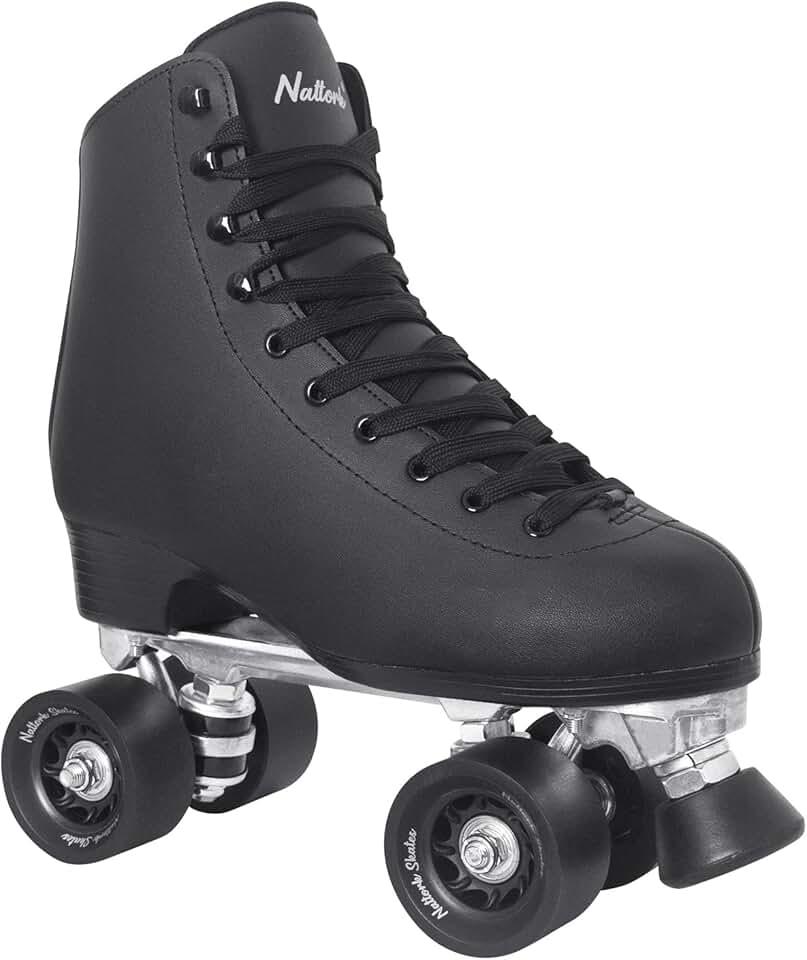 Nattork Roller Skates for Women, PU Leather High-top Quad Skates for Beginner, Indoor Outdoor 4 Wheels Double-Row Skates for Adults Mens 6 Women's 7