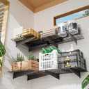 2-Pack 2x3ft Garage Wall Shelving, 24"x36" Shelf Storage Rack Floating Shelves Wall Mounted, Heavy Duty Storage Shelves, 800lbs Load Capacity, with 8 Hooks for Garage Organization, Black