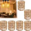 Supkiir 6 Pack Rattan Lamp Shade, Retro Small Pendant Light Shade Replacement, Boho Cylinder Wicker Woven Lampshade for Chandelier, Floor Lamps, Pendant Light, Wall Sconces Light Fixture