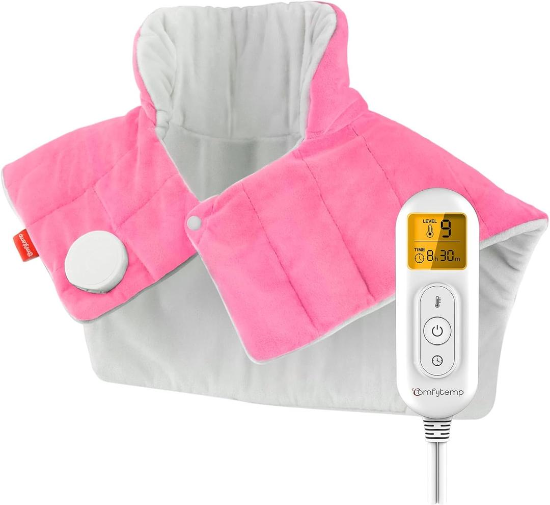 Comfytemp Heating Pad for Neck and Shoulders and Back, 2.6lb Weighted Electric Heating Pads FSA Eligible, Mothers Day Gifts for Mom Women Her, HSA Large Heated Wrap - 9 Heat Settings & 11 Timers, Pink