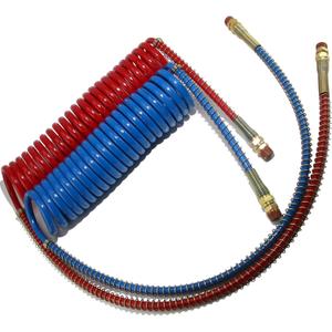 Air Lines for Semi Truck, 15' Coiled Air Brake Hoses with 12" & 40" Leads,Truck Trailer Brake Airline Coil Set Bule and Red