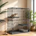 Cat Cage for Indoor Cats, DlY Catio & Cat Playpen with Escape-Proof Spacing, Sturdy Metal Cat Crate Kennel for Kittens, Ferrets & Small Animals (Grey, 2-Tier 43")