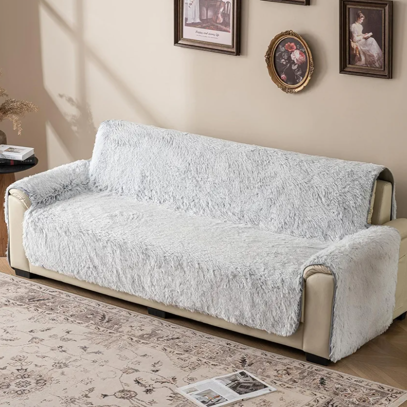 Plush and Fuzzy Shaggy Couch Cover, Faux Fur Sofa Cover, Water Resistant Slipcover, Non-Slip Furniture Protector for Kids,Dogs,Cats.White Bubble XX-Large Sofa)
