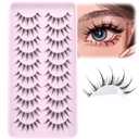 Manga Lashes Wispy Natural Look False Eyelashes Spiky Eyelashes Anime Fake Eyelashes Strip 3D Doll Lashes False Eye Lashes with Invisible Lash Band 10 Pairs