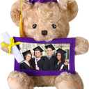 Sotiff 10'' 2025 Graduation Plush Bear with Picture Frame for 4 x 6'' Photo Graduation Gifts Stuffed Bear for Kids Granddaughter Son Girls Boys Preschool Kindergarten Students(Dark Brown, Purple)