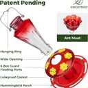 Kingsyard Glass Hummingbird Feeders for Outdoors Hanging Ant & Bee Proof, 16 Ounces Bird Nectar Feeder 6 Flower Feeding Ports, Leak Proof, Easy to Refill & Clean, Ant Moat Included, Red Gradient