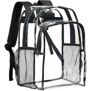 Vorspack Clear Backpack Heavy Duty - Transparent See Through Backpacks Extra Large Clear Bookbag for College Work Travel - Black