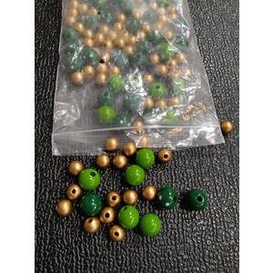 Gold and Green Wooden Beads, Unfinished Round Bulk Spacer Wood Beads for DIY Crafts, Garlands Farmhouse Decor, Jewelry Bracelet Necklace Making, Christmas Holiday Decoration