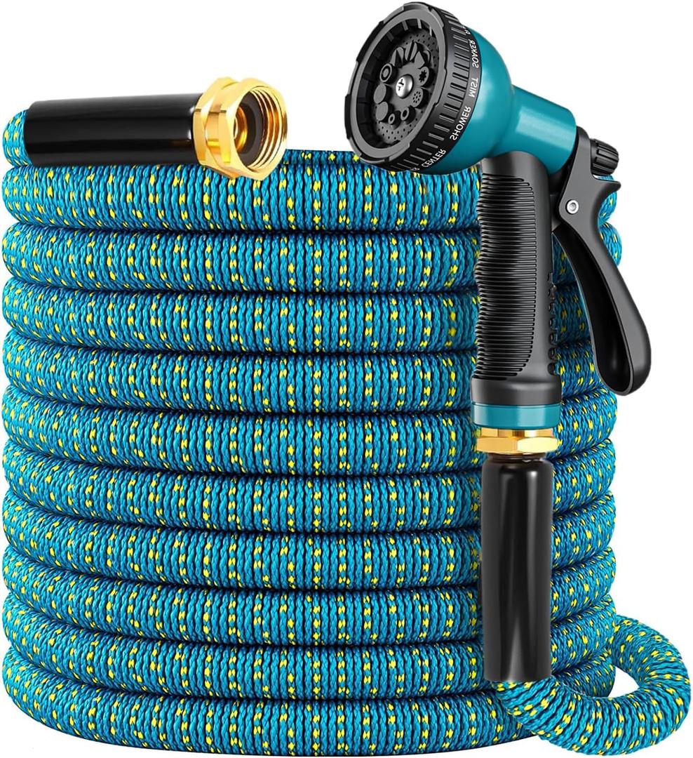 Expandable Garden Hose 100ft, 2026 New Flexible Water Hose 100 ft with 10 Function Nozzle, Solid Metal Fittings, Lightweight, No Kink, Leak-proof, Durable Expanding Hose for Gardening, Car Washing