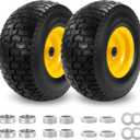2PC 15x6.00-6 NHS Flat Free Front Lawn Mower Tire and Wheel, 3/4" Bearing with Extra 5/8", Compatible with Most John Deere 100 and 300 Series Mowers, 3"-4.4" Centered Hub, 700 lbs Load Capacity.