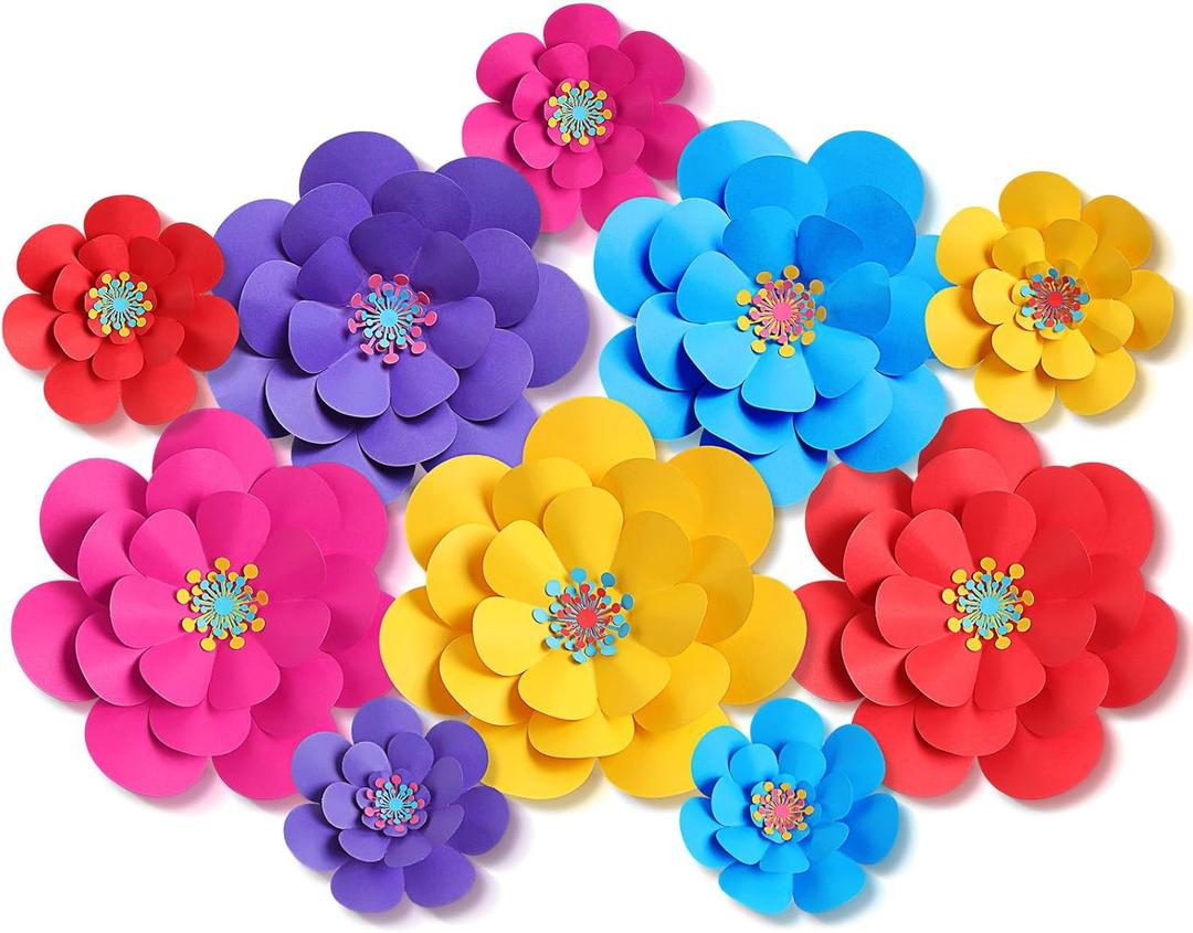 10 Set Mexican Paper Flowers Decorations for Wall DIY Fiesta Bulletin Board 3D Handcrafted Paper Flowers Backdrop Decoration for Mexican and Holiday Party (Classic)