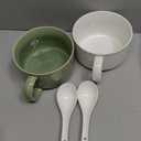 Microwave Soup Bowls with Handles: 38 Ounce Extra Large Ceramic Soup Mug with Handle & Spoon - Oversized Ramen Bowl Set of 2, 6 Inch, Green & White