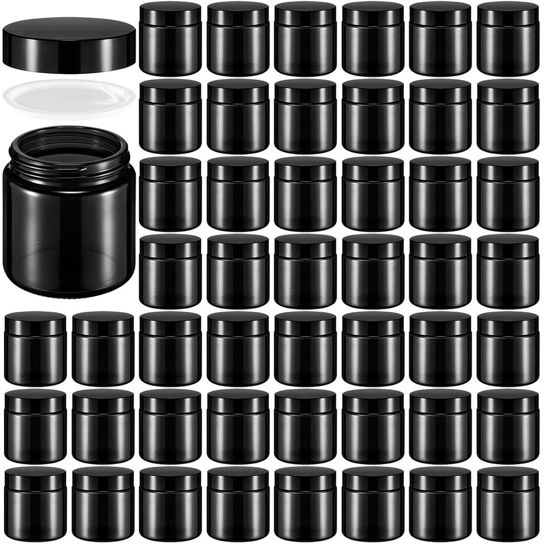 Norme 96 Pcs 4 oz Glass Jars with Lids Leakproof Round Airtight Empty Cosmetic Jars with Inner Liners Lid for Storing Lotions Powder Ointments Candle Making Tins (Black)