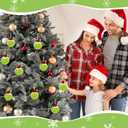 JULMELON 12 Pcs Lime Green Furry Christmas Ball Ornaments with Santa Hat, Xmas Green Furry Ornaments Christmas Ball Hanging Decorations Tree Decorations for Home Party Fireplace Mantel Wall Decor