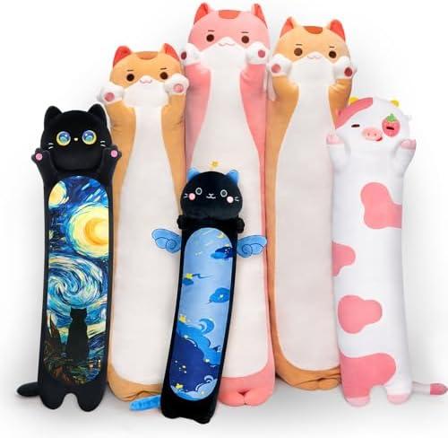 Mewaii Long Cat Plush Kawaii Kids Plush Toy Pillows, Cute Cat Stuffed Animals Soft Plushies, Kitten Big Plush Toys Throw Body Pillow Doll Gift for Girls Boys (Brown Cat Body Pillow 44 Inch)