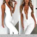 Raruxxin Women Sexy See Through Lace Jumpsuit Sleeveless Backless Cut Out Skinny Long Romper Sheer One Piece Outfit Clubwear (White, L)