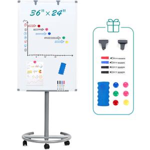 MAKELLO Rolling Whiteboard 3' x 2', Height Adjustable Dry Erase Board on Wheels, Mobile White Board for Office School Classroom Home Restaurant, Aluminum Frame, 36x24 in (36x24in)