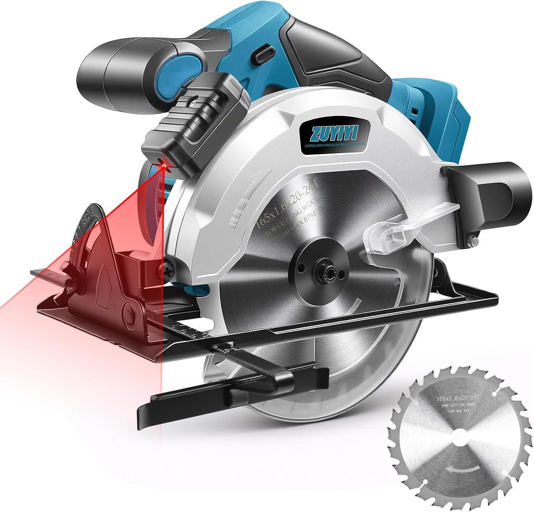 Cordless Circular Saw 6-1/2" for Makita 18V Battery (Not Inclued), 4500RPM Power Circular Saws w/Laser Guide, 0-45 Bevel Capability, Max 2-3/16" Depth, Electric Saw for Wood Plastic
