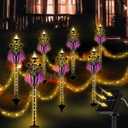 CroBlissful 13 Pcs Halloween Graveyard Fence Stakes with Solar Light,Bat, 21 inches